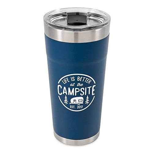 Camco Life is Better at The Campsite Stainless Steel Tumbler - Features Double Wall Vacuum Insulation for Heat/Ice Retention & Unique Life is Better At the Campsite Design - Holds 20 oz. (53323)