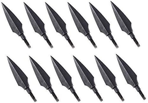 Huntingdoor Traditional Broadheads 12Pcs Hunting Arrow Heads Screw-in Solid Metal Archery Arrow Tips Medieval Arrowhead Old School for Hunting and Target