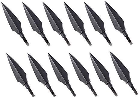 Huntingdoor Traditional Broadheads 12Pcs Hunting Arrow Heads Screw-in Solid Metal Archery Arrow Tips Medieval Arrowhead Old School for Hunting and Target