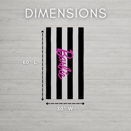 Franco Barbie Barbiecore Black & White Striped Soft Cotton Bath/Pool/Beach Towel, 60 in x 30 in, (Official Licensed Barbie Product)