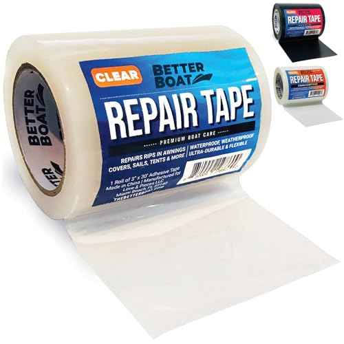 Repair Tape for Fabric Boat Covers, Canvas Tents, Pop-Up Campers, RV Awnings, Tarps, Canopies, Bimini Tops, Sails, Air Mattress Patch Kit, 30ft x 3" Clear Heavy-Duty Waterproof Vinyl