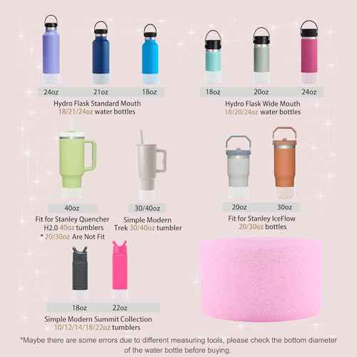 WORBSS Glitter Silicone Boot for Stanley Tumbler 20 30 40oz & Hydro Flask 18-24oz, 2.85-3.0 inch Anti Slip Bottom Cover Bumper Sleeve Accessories for Water Sport Bottles Personalized Identification