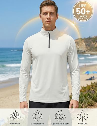 Men's Quarter Zip Sun Rash Guard Shirts - 2 Pack Long Sleeve Swimwear