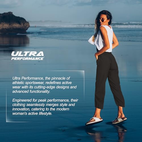 Ultra Performance Women's 2-Pack Capri Pants for Hiking & Casual - Large Black & Charcoal