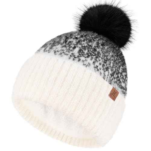 FZ FANTASTIC ZONE Womens Winter Hats Warm Knit Fleece Lined Cap Pompom Beanie Hats for Women Cold Weather