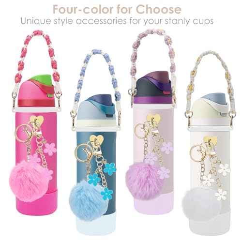 6Pcs Cup Accessories Set for Owala Water Bottle 24oz, 1Pcs Water Bottle Handle Strap, 1Pcs Siliocne Cup Boot, 3Pcs Charms for Owala Kids, Owala Coffee Tumbler, Owala FreeSip-Blue
