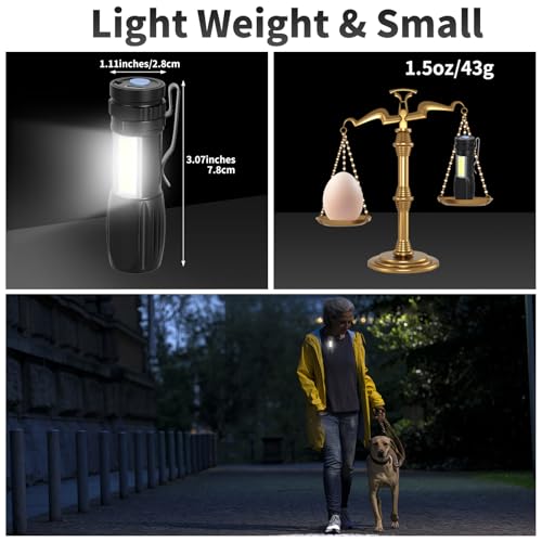 KunHe 5 Pack Small Rechargeable Flashlight Mini LED Flashlight Bright Clip-On Light EDC Flash Light with Side COB Light for Camping Home Emergency