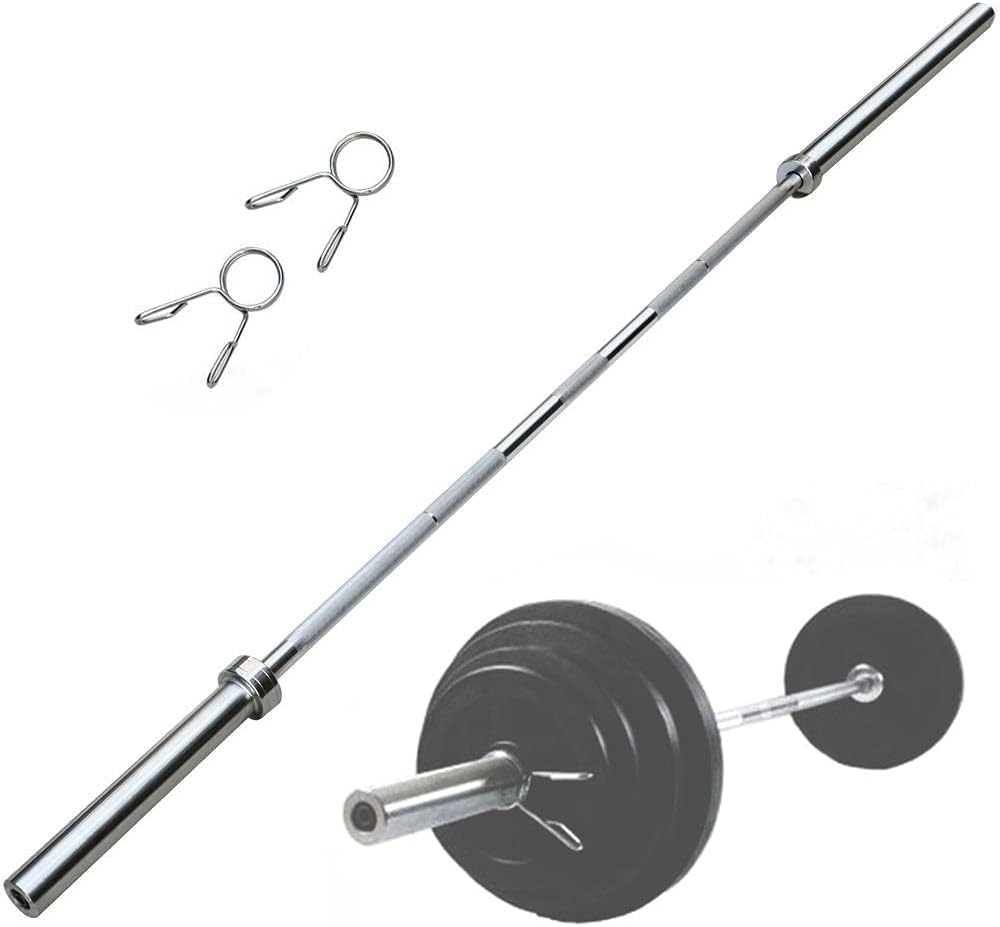 7-Foot Olympic Barbell with Collars - Solid Iron Chrome Weightlifting Rod for Home Gym & Powerlifting