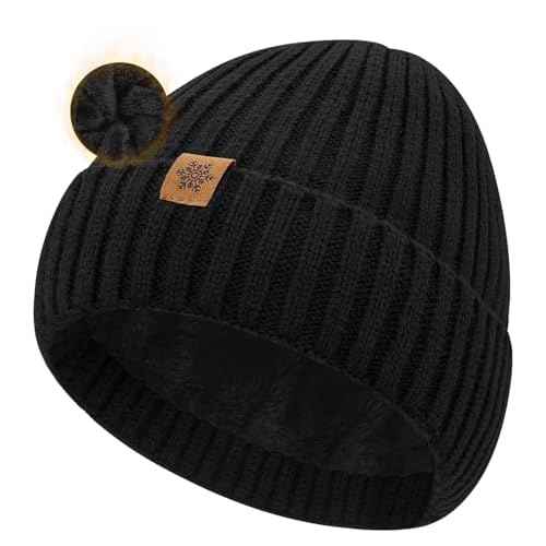 Winter Beanie Hats for Men Women Thermal Fleece Lined Soft Warm Knit Ski Cuffed Skull Caps for Cold Weather