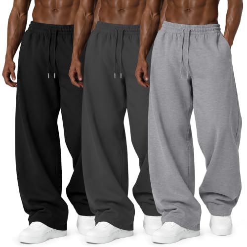 Neer Men's Wide Leg Sweatpants 3 Pack - Small Black Gray & Light Grey