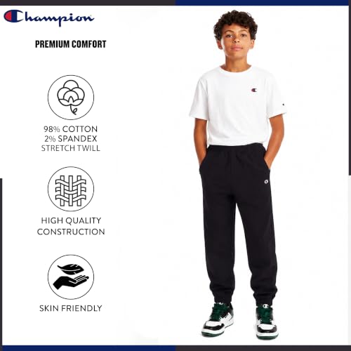 Champion Boys Twill Jogger Pants - Medium Black Stretch Cotton Athletic Pants