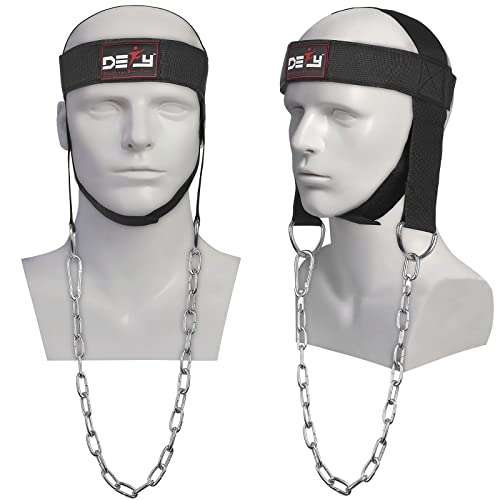 Neck Harness for Weight Lifting and Neck Strength Training - Adjustable Nylon Straps, Metal Chain