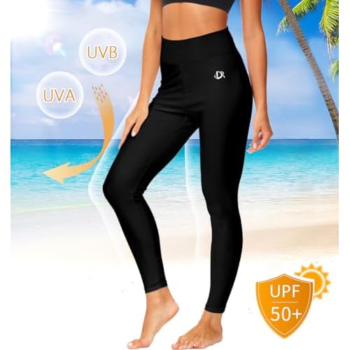 Deerose Print Swim Pants for Women Sun Protection High Waisted Swimming Leggings Rash Guard Pants