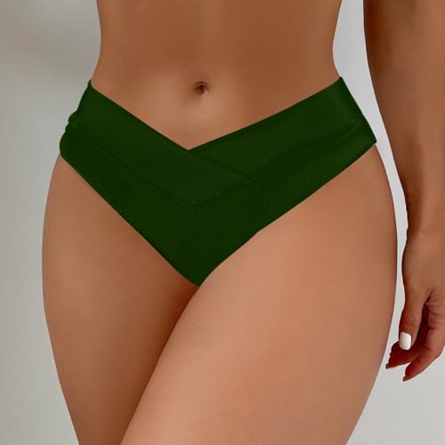 Leoparts Women's V Cut High Waisted Bikini Bottom Ribbed High Cut Cheeky Swimsuit Bathing Suit Bottoms