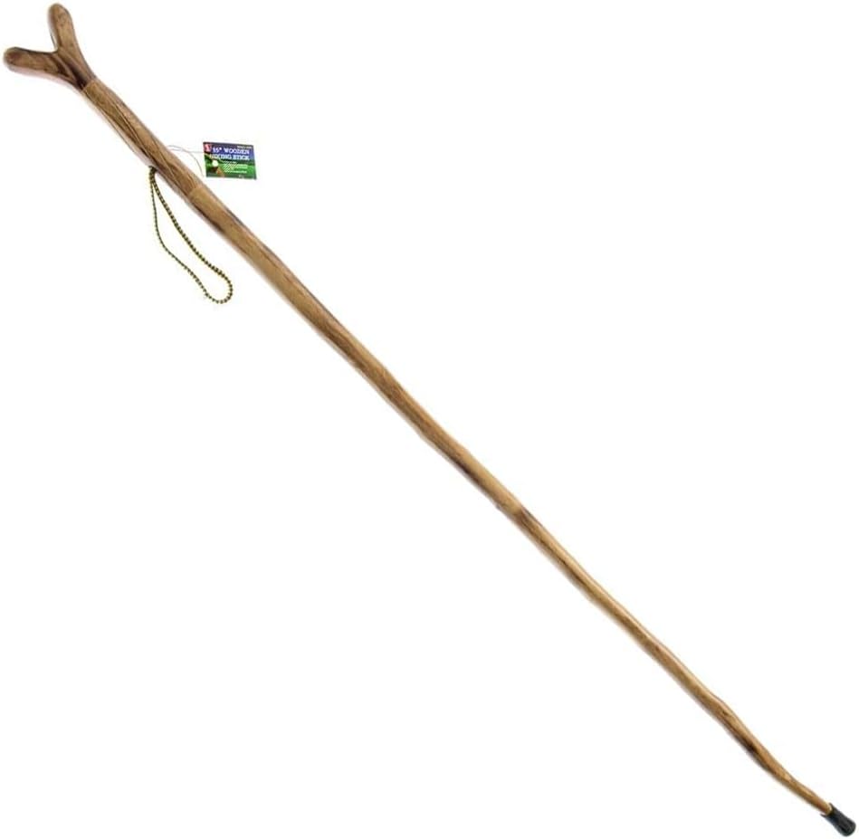 Natural Wood Walking Stick with V Yoke & Steel Spike – Handcrafted Hiking Staff for Hunting, Trekking & Outdoor Support – Model WS622-55YH