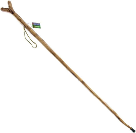 Natural Wood Walking Stick with V Yoke & Steel Spike – Handcrafted Hiking Staff for Hunting, Trekking & Outdoor Support – Model WS622-55YH