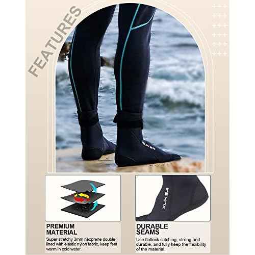 XUKER Neoprene Water Socks 3mm, Sand Proof Beach Volleyball Socks Diving Socks for Outdoor Water Sports