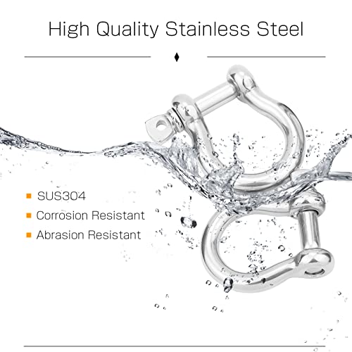 Heavy Duty Stainless Steel Chain Shackle 8pcs M5 (350lbs) Marine Load Pin & Bow Shackles