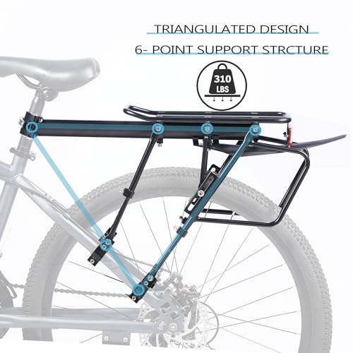 Rear Bike Rack with ExtendeMain Pole, 310 LB Capacity, Reflective, Quick Release, Universal Cargo Carrier