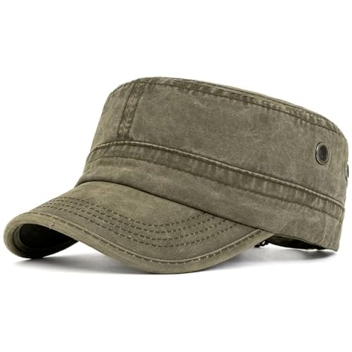 Malaxlx Military Cadet Army Cap for Men Women ? Washed Cotton Vintage Adjustable Flat Top Hat