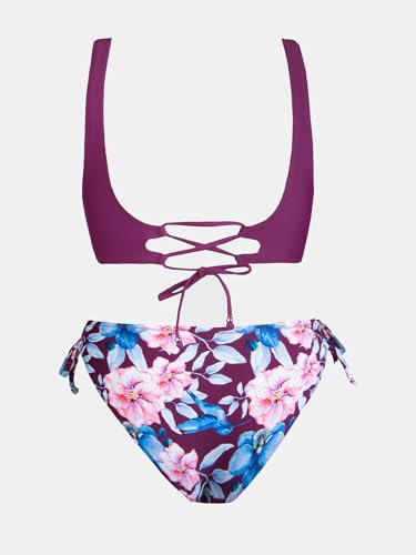 Women's Bikini Set Wrap Front Two Piece Bathing Suit with Lace-Up Back - Medium Violet