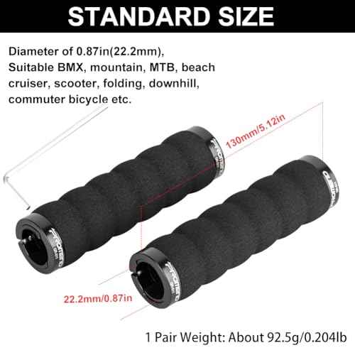 Foam Bike Grips - Soft Comfortable Non-Slip Handlebar Grips with Aluminum Alloy-Lock Design for BMX, Mountain MTB, Beach Cruisers, Scooters