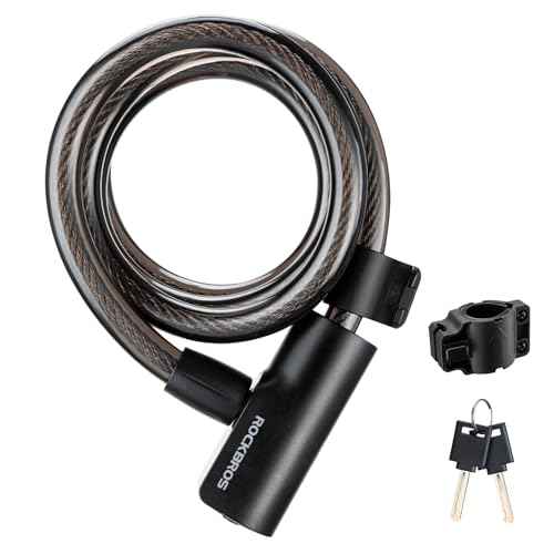 ROCKRBOS Bike Cable Lock with Keys, 2 Keys & 1 Mount Bracket, ABS Lock Shell, Cable Lock for Bike/Gate/Scooter