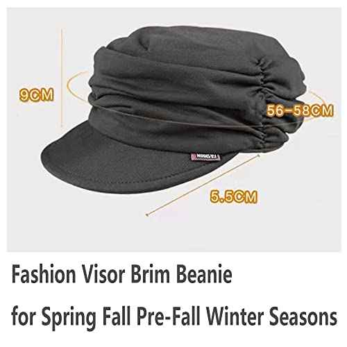 IZUS Womens Slouchy Hat Mum Soft Beanie Drape Layers Cap Visor-Brim Fashion Girl Sleep Hat Cancer Chemo Headwear