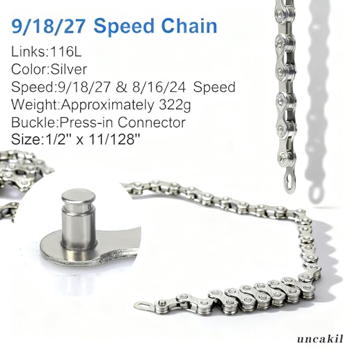 9/18/27 Speed Bicycle Chain - 116 Links, Rust-Resistant Mountain & Road Bike Chain