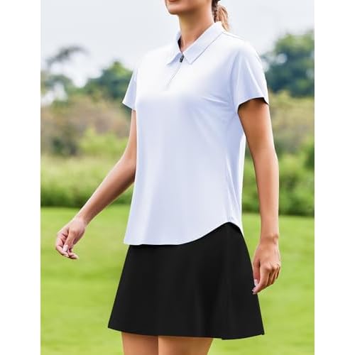 PINSPARK Womens Golf Shirts Short Sleeve Polo Moisture Wicking Tops V-Neck with Collar Shirts Tennis Outfits
