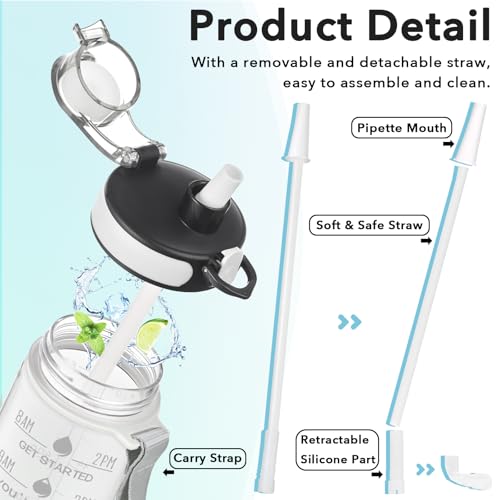 Enerbone Crystal Water Bottle 32oz Leakproof BPA Free Motivational Sports Flask with Straw