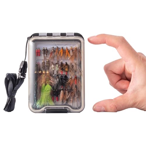 Fly Fishing Flies Kit - Assorted Dry, Wet, Nymphs & Streamers with Waterproof Box - Various