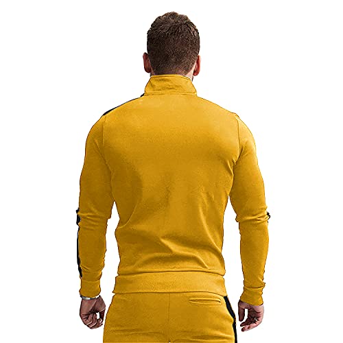 Men's Track Suit 2-Piece Full Zip Jogging Set Yellow+Black Medium