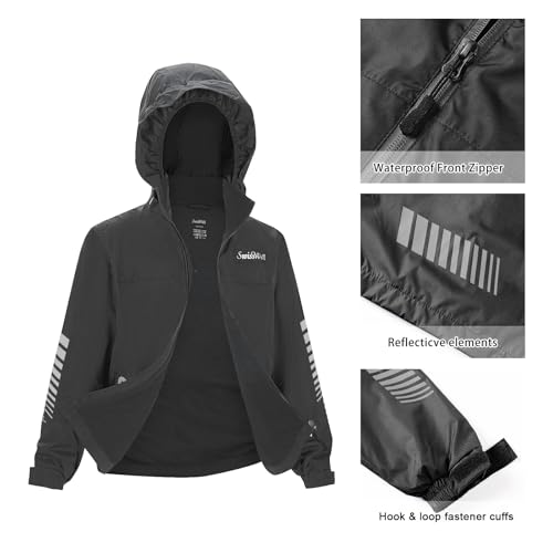Kids Rain Jacket and Pants Set - Boys Girls Youth Rain Gear, 10-12 Years, Black