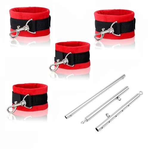 Heavy Duty Stainless Steel Expandable Spreader Bar with Red Furry Straps - Home Gym Fitness Equipment