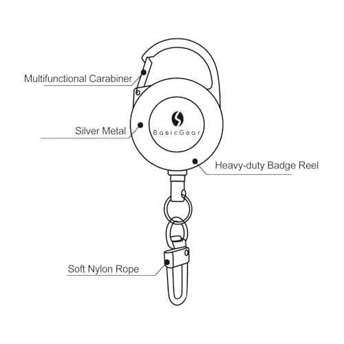 BasicGear Retractable Keychain 2 Pieces Brushed Metal with 24 Inch Cord, Heavy Duty Badge Reel Holder for Outdoors