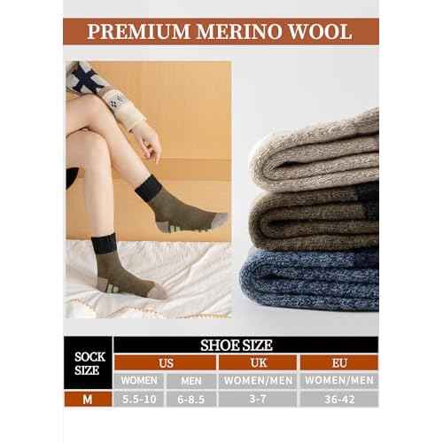 Wool Socks for Mens, 5 Pairs Thermal Warm Hiking Super Thick Crew Work Cushion Sock for Men Winter Cold Weather