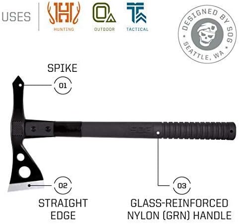 Survival Hawk Tactical Hatchet - Multi-Purpose Outdoor Tool with Fire Starter & Paracord Handle (SK1001-CP), Black