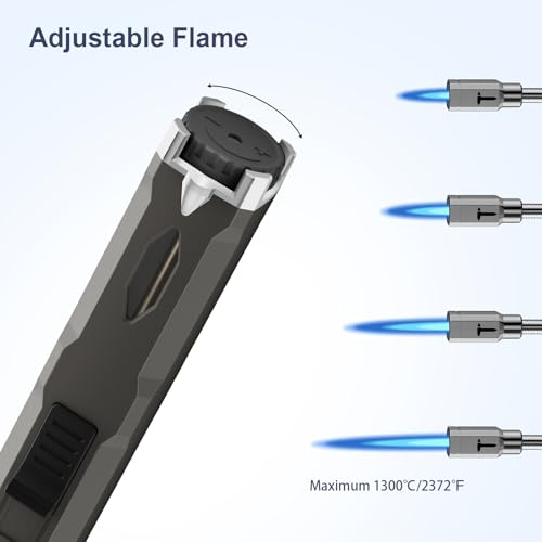 TONYFUL Butane Lighter Long Neck Torch Lighter, Jet Flame Windproof Lighter with Visual Fuel Window, Refillable Lighters for Candle, Camping, Fireplace, BBQ(Fuel Not Included)