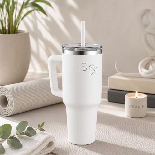 40 oz Insulated Tumbler with Handle & Straw Cream White - Leakproof Travel Mug