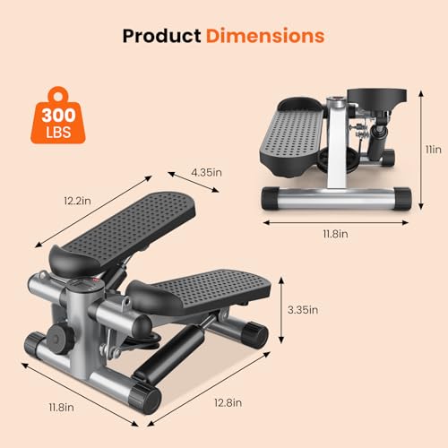 Sweetcrispy Mini Stair Stepper with Resistance Bands, Silver - Compact Cardio Machine, No Assembly