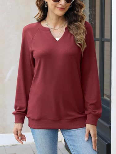 Women's X-Large V-Neck Lightweight Casual Sweatshirt - Wine