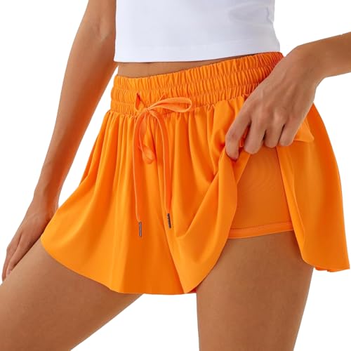 Women Flowy Butterfly Shorts Small Orange Athletic Casual Wear