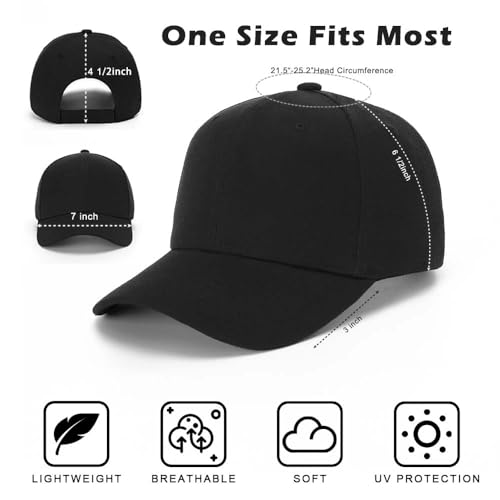 Unisex Adjustable Baseball Cap Set - 12 Black One Size Caps - Plain Design