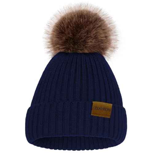 ZOORON Beanies for Womens Winter Knitted Beanies Hats with Faux Fur Pom Warm Knit Skull Cap