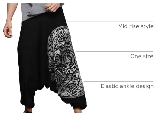 Trident Crest Black-Grey One Size Boho Ankle Harem Pants for Men – Loose Jogger
