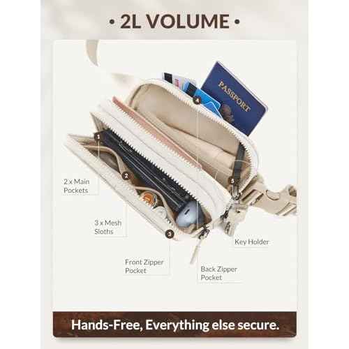 BALEAF Belt Bag Women Fanny Packs Crossbody Fashion Waist Pack Water Resistant Adjustable Strap 2L Off White