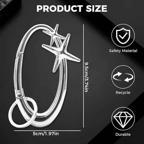 Y2K Carabiner, Cute Star Carabiner Clip, Extra-Large Silver Carabiner, Suitable for Car Keys, Wallets, Backpacks and Other Accessories, Suitable for Men and Women