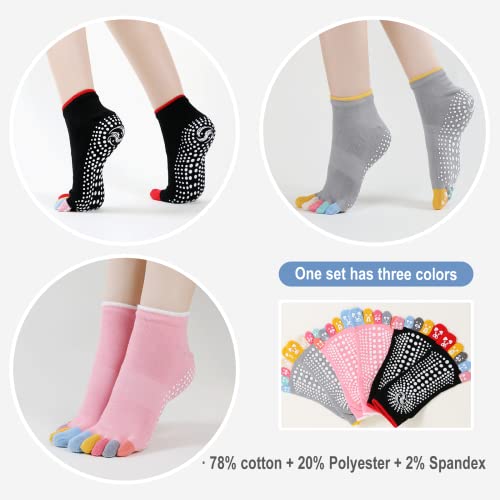 CaiDieNu Yoga Toe Socks for Women Non Slip Grip Socks 8-10 / Yoga 3 Pack