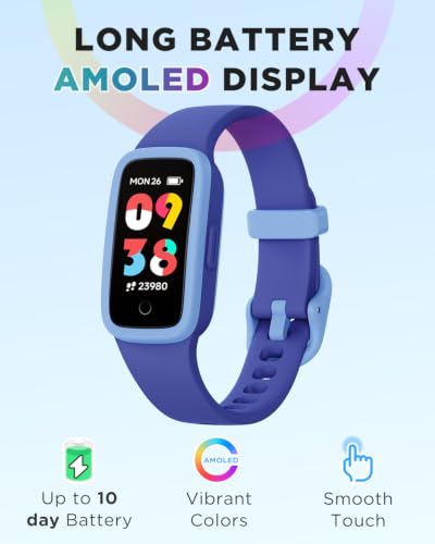 BIGGERFIVE Vigor 3 Kids Fitness Tracker with AMOLED Screen, Blue, Age 5-15